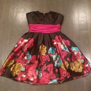 Satin Floral Strapless Dress